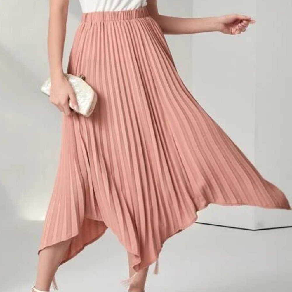 Coral Pink Tassel Pleated Skirt in L - Picture 3 of 3